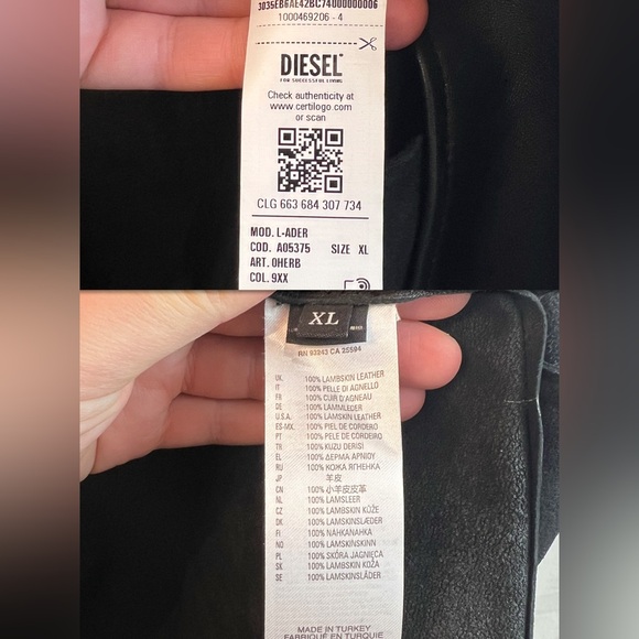 DIESEL Smooth Lambskin L-Ader Black Leather Jacket, Size XL - Picture 13 of 16